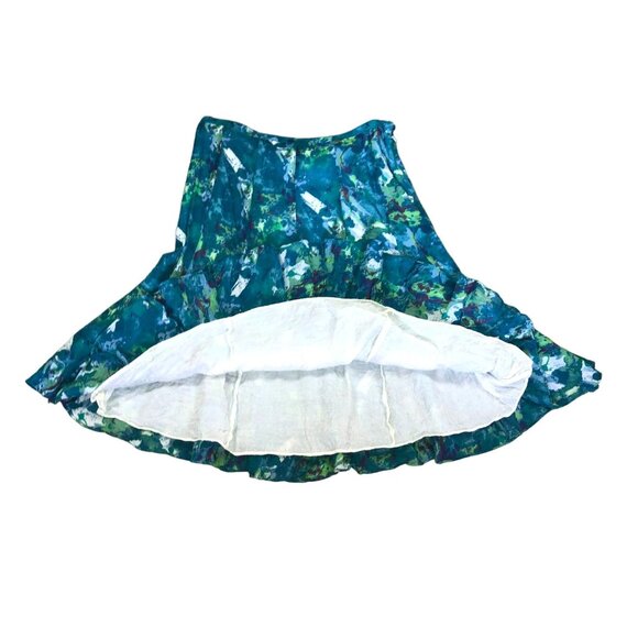 MIDI FLARED BLUE GREEN SKIRT SZ L CASUAL STUDIOS LINED MADE IN INDIA WOMENS - Picture 3 of 6